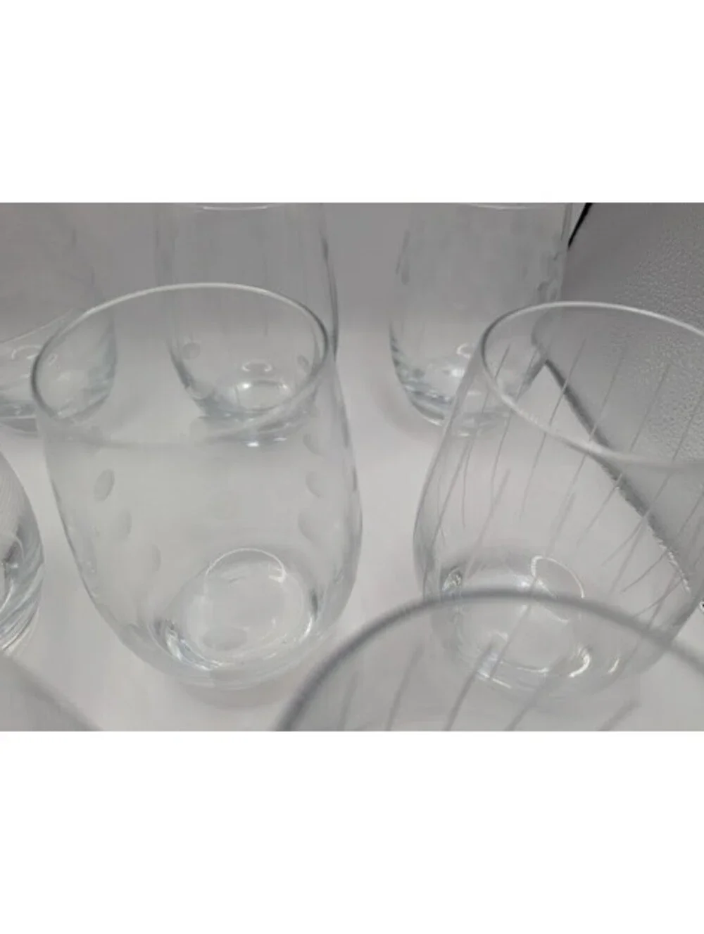 8 Etched Mikasa Cheers Stemless Wine Glasses Brand-New in Box Lead Free Crystal